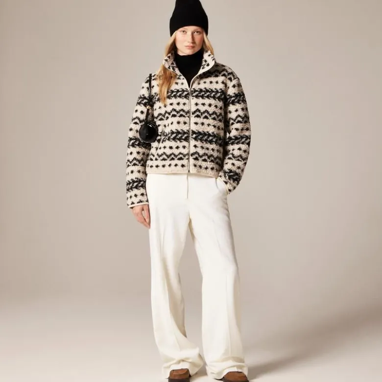 Sherpa fleece zip-up jacket in jacquard
