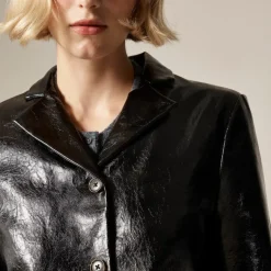 Shirt-jacket in faux distressed leather