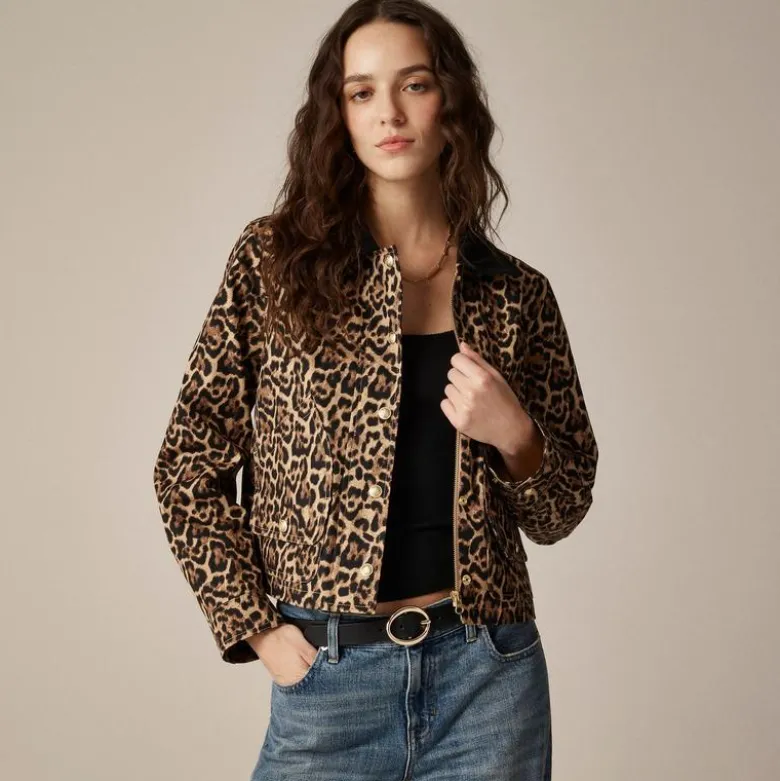 Short Barn Jacket™ in leopard cotton canvas