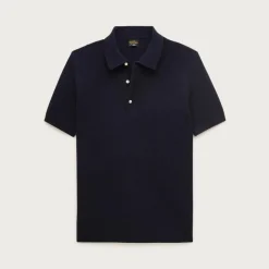 Short-sleeve cashmere rib-knit sweater-polo