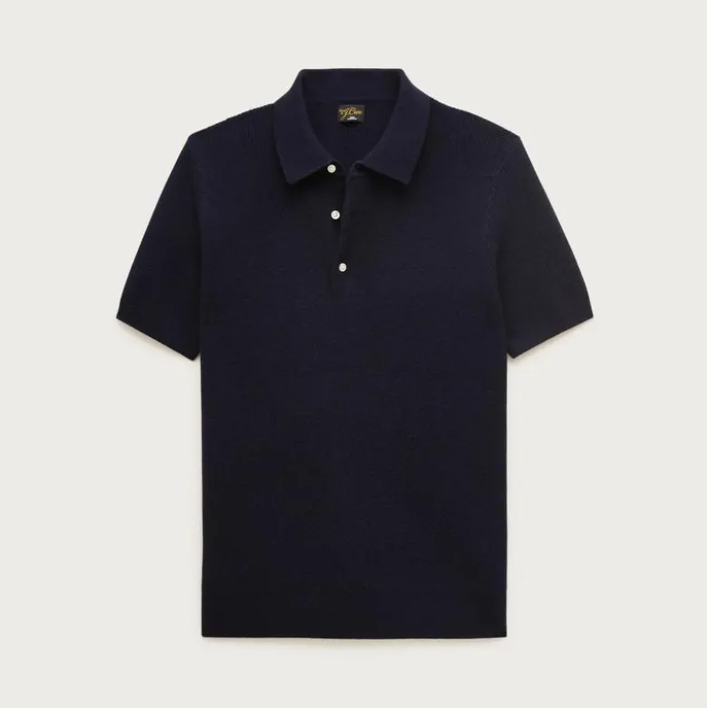 Short-sleeve cashmere rib-knit sweater-polo