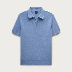 Short-sleeve cashmere rib-knit sweater-polo