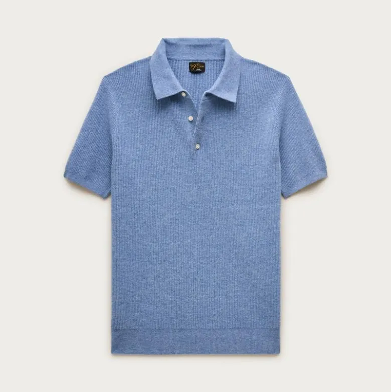 Short-sleeve cashmere rib-knit sweater-polo