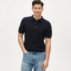 Short-sleeve cashmere rib-knit sweater-polo