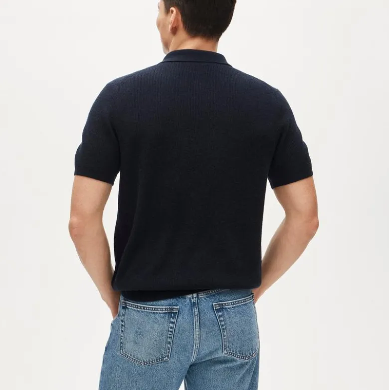 Short-sleeve cashmere rib-knit sweater-polo