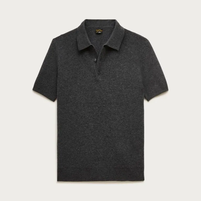Short-sleeve cashmere rib-knit sweater-polo
