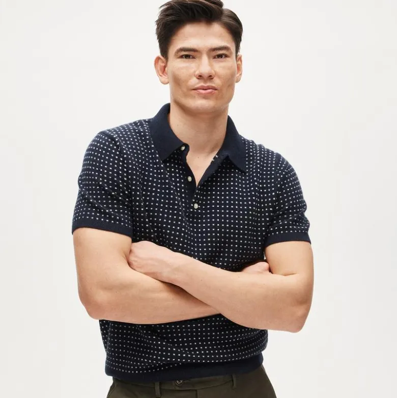 Short-sleeve cashmere sweater-polo in dot