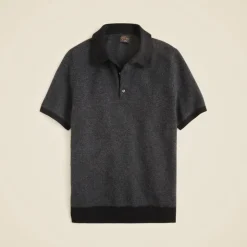Short-sleeve cashmere sweater-polo in bird's-eye