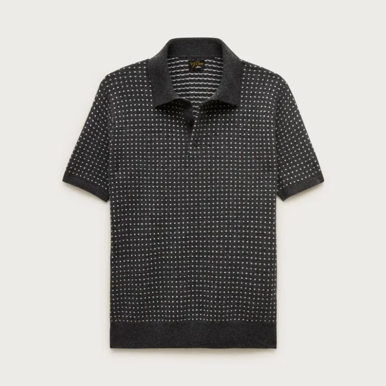 Short-sleeve cashmere sweater-polo in dot