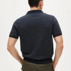 Short-sleeve cashmere sweater-polo in dot