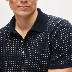 Short-sleeve cashmere sweater-polo in dot