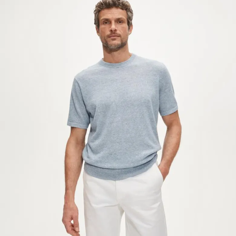 Short-sleeve cashmere-linen blend sweater