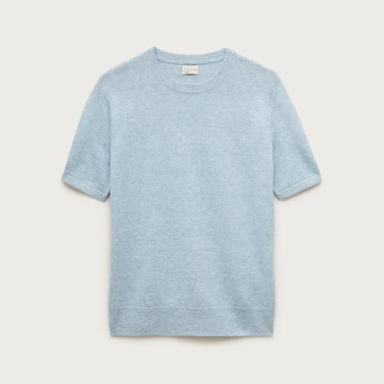 Short-sleeve cashmere-linen blend sweater