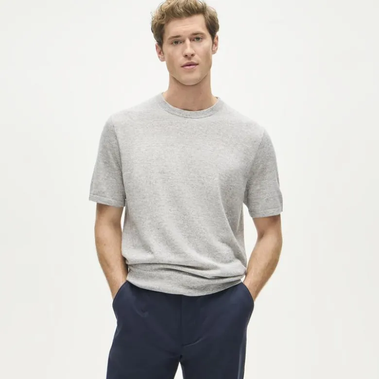 Short-sleeve cashmere-linen blend sweater