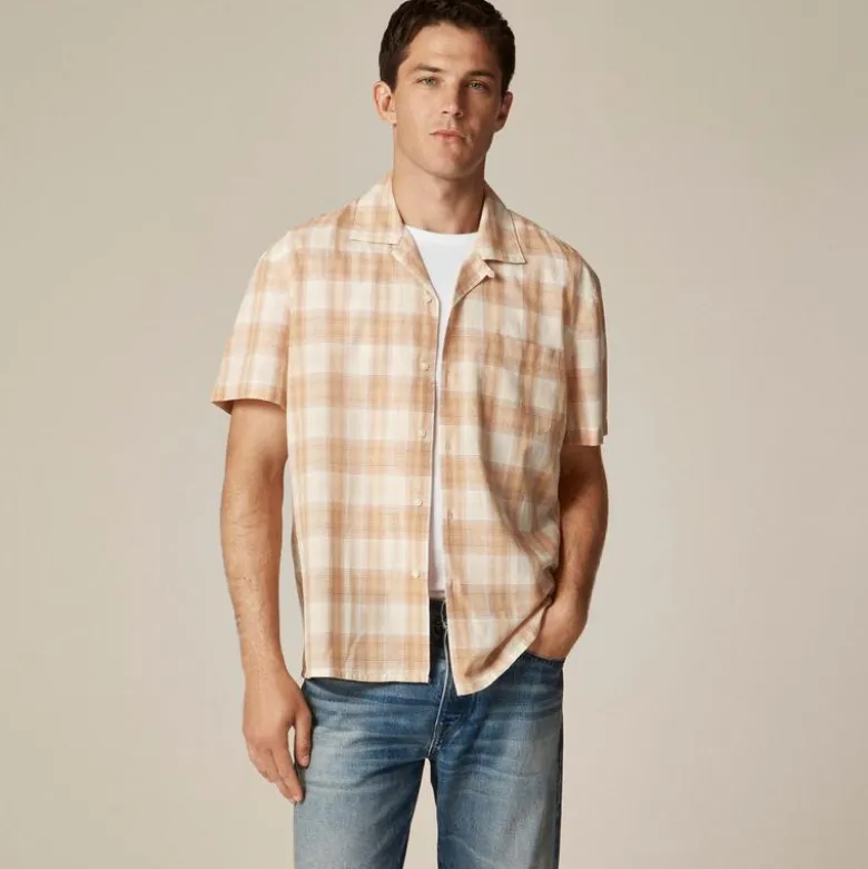 Short-sleeve cotton gauze camp-collar shirt