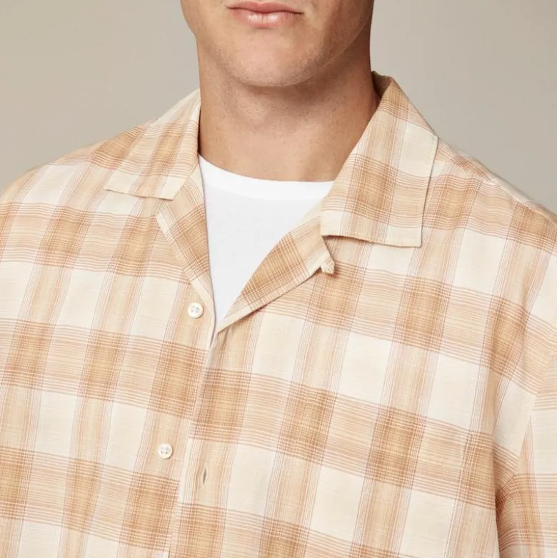 Short-sleeve cotton gauze camp-collar shirt