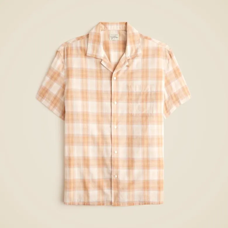 Short-sleeve cotton gauze camp-collar shirt