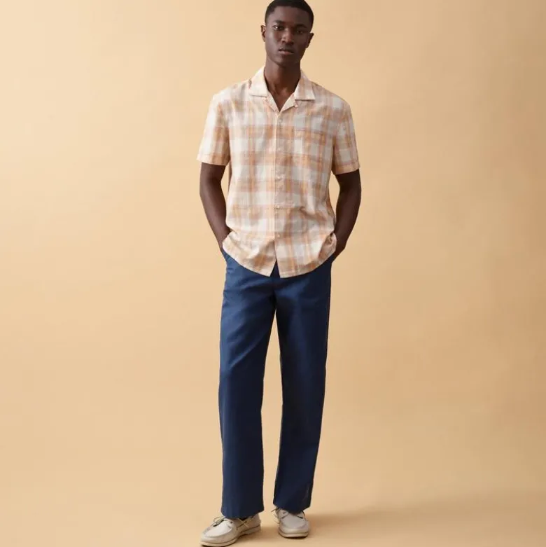 Short-sleeve cotton gauze camp-collar shirt