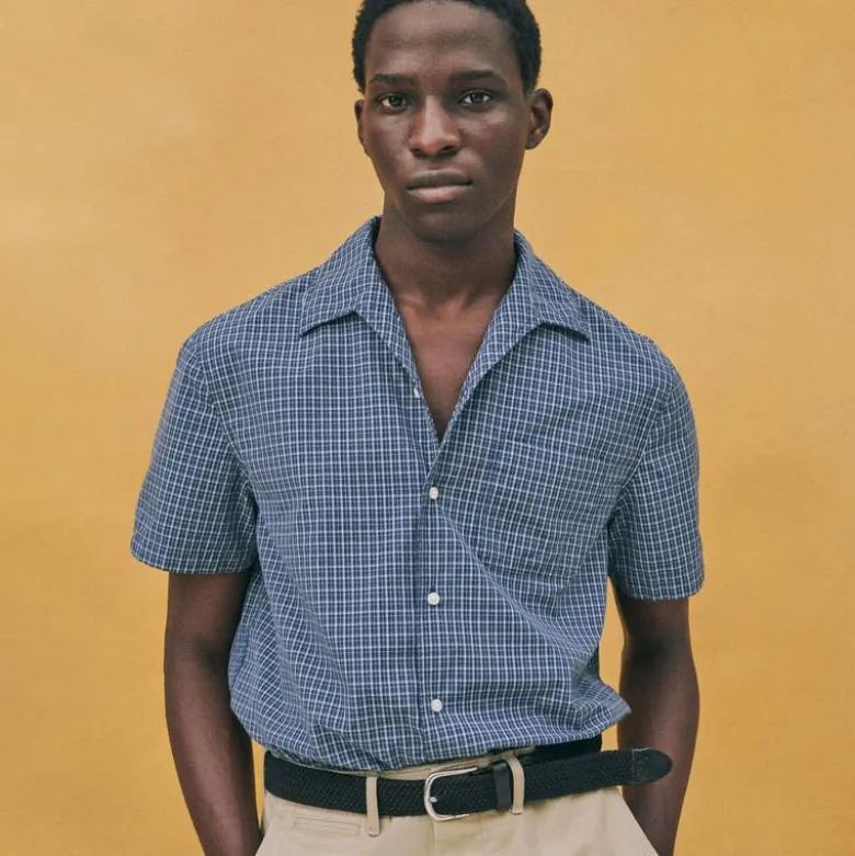 Short-sleeve cotton poplin camp-collar shirt