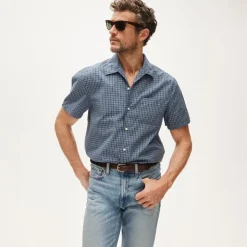 Short-sleeve cotton poplin camp-collar shirt