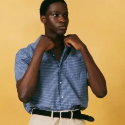 Short-sleeve cotton poplin camp-collar shirt