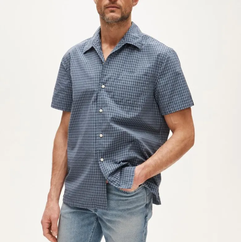 Short-sleeve cotton poplin camp-collar shirt