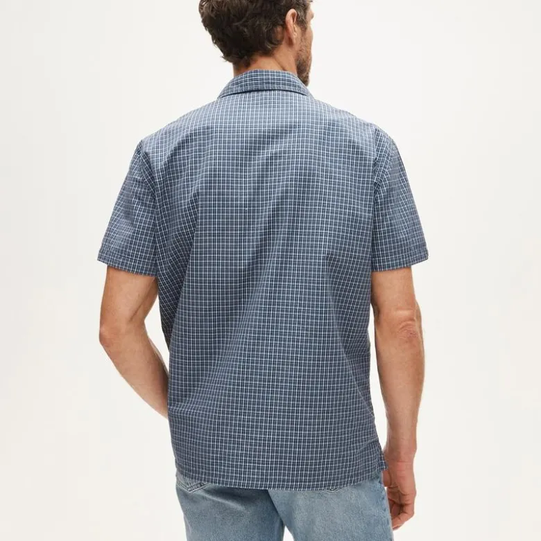 Short-sleeve cotton poplin camp-collar shirt