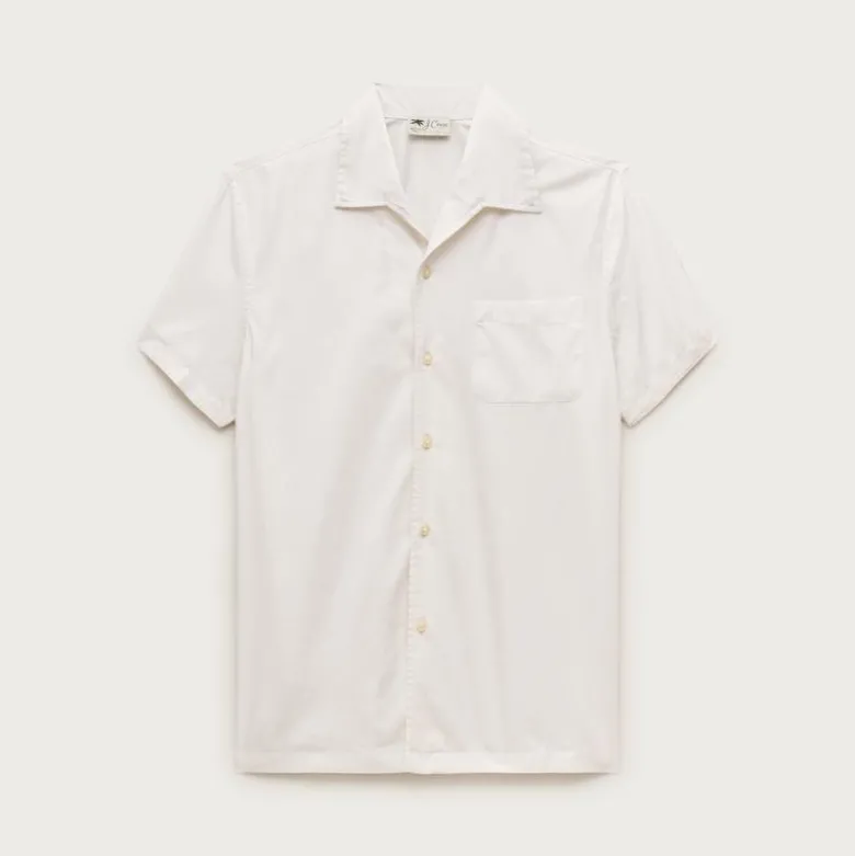 Short-sleeve cotton poplin camp-collar shirt