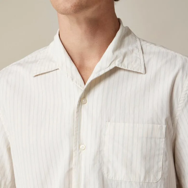 Short-sleeve cotton poplin camp-collar shirt