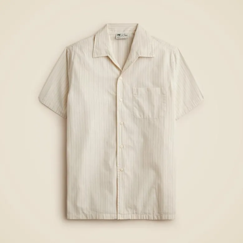 Short-sleeve cotton poplin camp-collar shirt