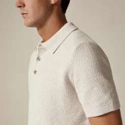 Short-sleeve cotton seed-stitch sweater-polo