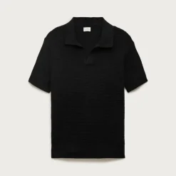 Short-sleeve cotton waffle-knit johnny-collar sweater-polo