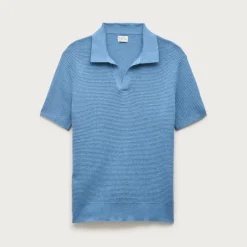 Short-sleeve cotton waffle-knit johnny-collar sweater-polo