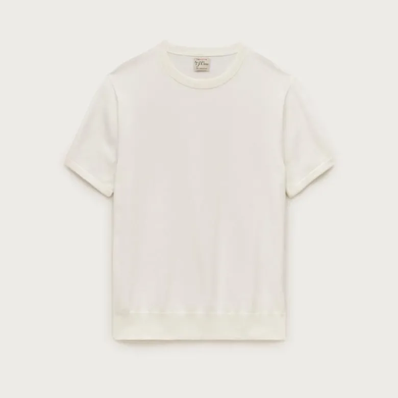 Short-sleeve crewneck sweater in Pima cotton