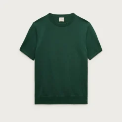 Short-sleeve crewneck sweater in Pima cotton