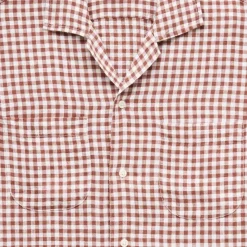 Short-sleeve linen camp-collar shirt in gingham