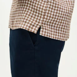 Short-sleeve linen camp-collar shirt in gingham