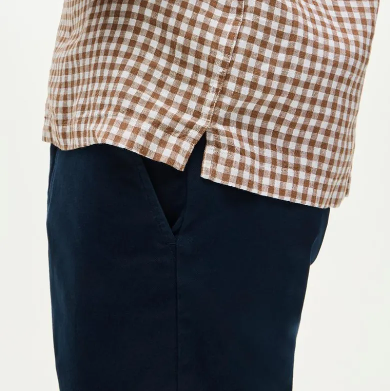 Short-sleeve linen camp-collar shirt in gingham