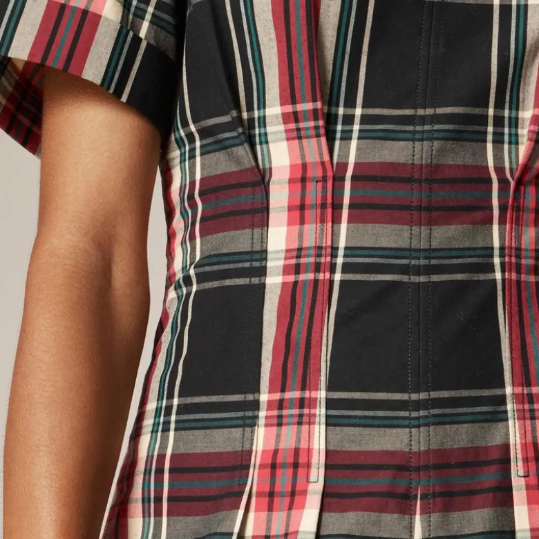 Short-sleeve midi dress in tartan cotton blend