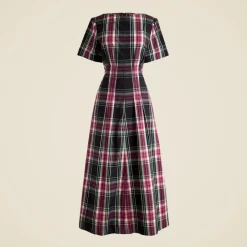 Short-sleeve midi dress in tartan cotton blend