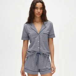 Short-sleeve pajama short set in stripe dreamy cotton blend