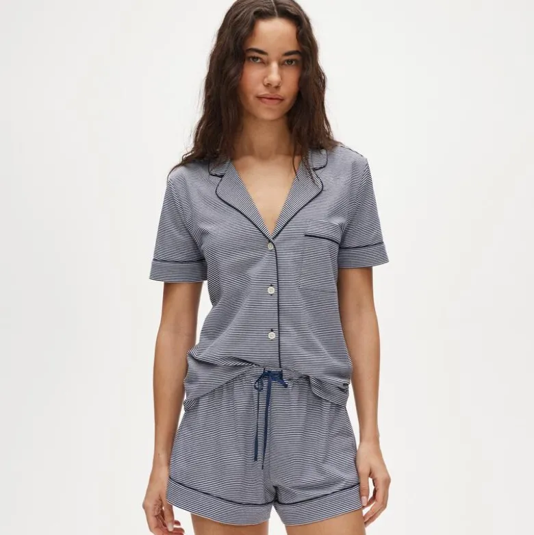 Short-sleeve pajama short set in stripe dreamy cotton blend