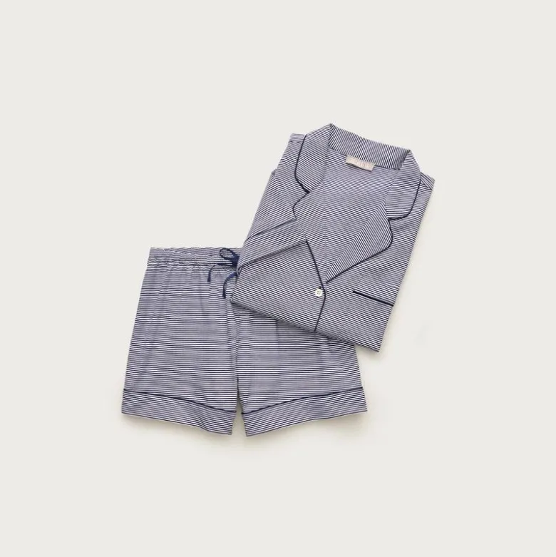 Short-sleeve pajama short set in stripe dreamy cotton blend