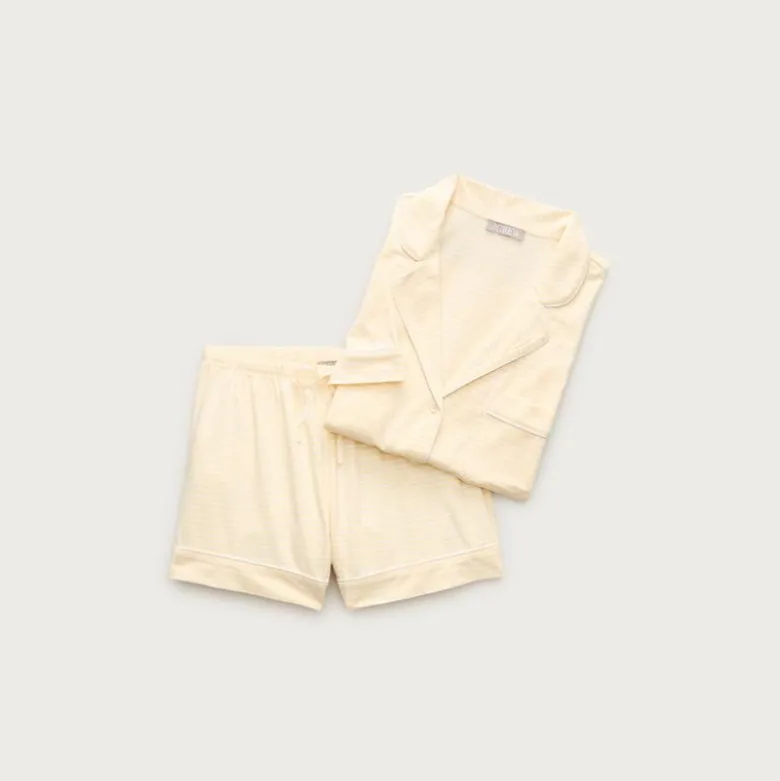 Short-sleeve pajama short set in stripe dreamy cotton blend