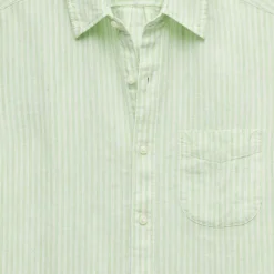 Short-sleeve point-collar linen shirt in stripe