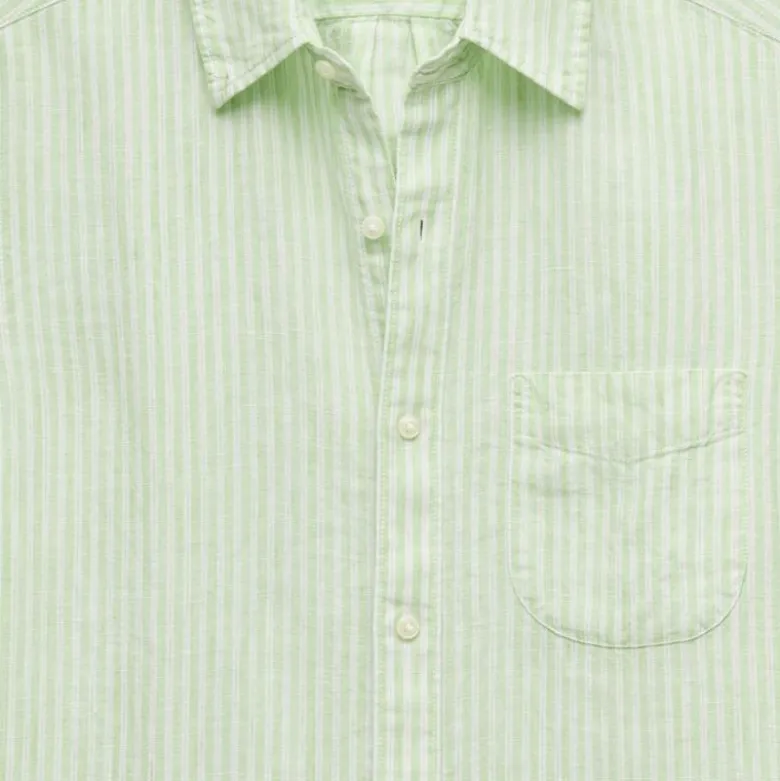 Short-sleeve point-collar linen shirt in stripe