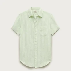 Short-sleeve point-collar linen shirt in stripe