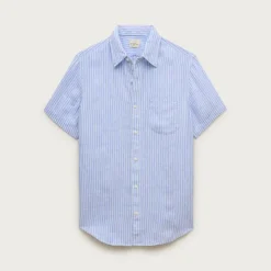 Short-sleeve point-collar linen shirt in stripe