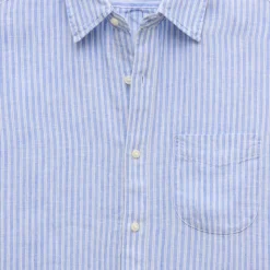 Short-sleeve point-collar linen shirt in stripe