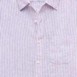 Short-sleeve point-collar linen shirt in stripe